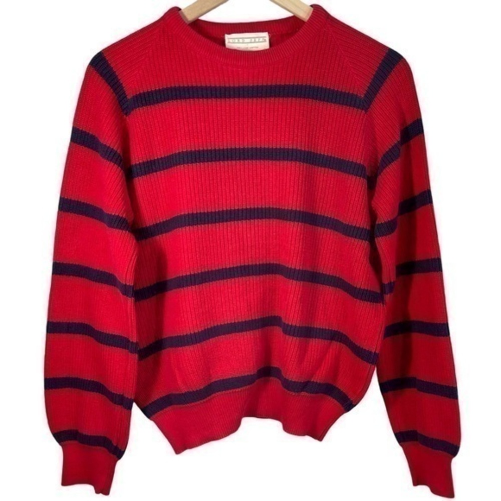Vintage Lord Jeff Mens Sweater Fine Cotton Size S Color Red/Navy Blue